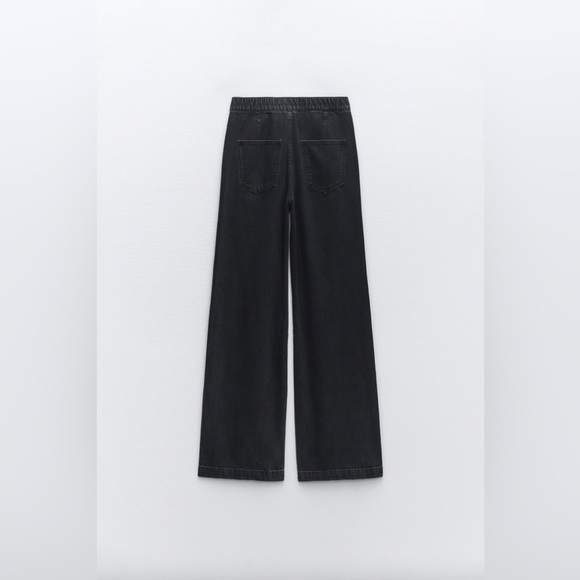 Zara Jeans Women's‎ Size Large Black Wash Denim Wide Leg High Rise Front Tie - Picture 13 of 16